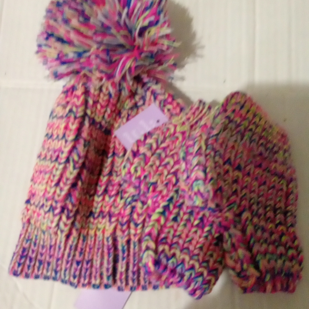 Vibrant Multicolor Knit Hat and Mittens Set for Kids size 4t